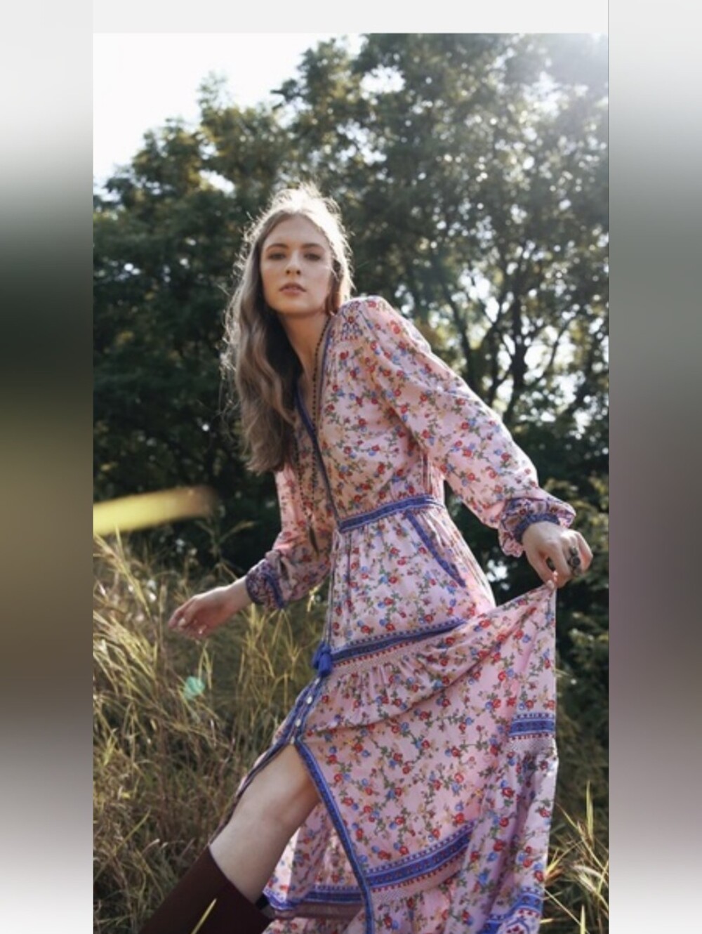 Tulle and Batiste Blue Floral Maxi Wrap Dress - Picture 2 of 11